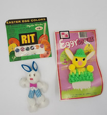 Lot of 3 Vintage Easter Decorations Bunny, Eggy Cover, & RIT Egg Color Kit picture
