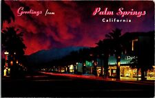 Postcard Greetings from Palm Springs California  Illuminated Palms & Lights [bl] picture