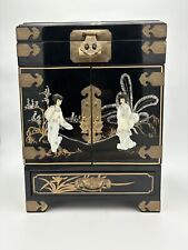 Oriental Vintage Chinese/Japanese Chinoiserie Large Black Lacquered Jewelry Box picture