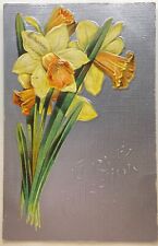 Antique Postcard Silver with Daffodils 