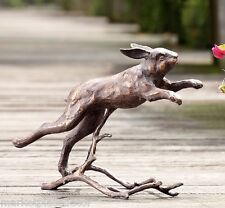 Running Bunny Rabbit Garden Sculpture Leaping Statue Metal Bronze Finish picture
