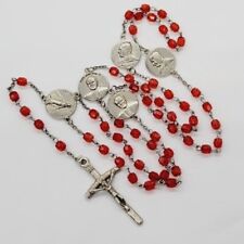 Vintage Pope John Paul II Rosary Prayer Beads Red Faceted Beads Silvertone 22 in picture