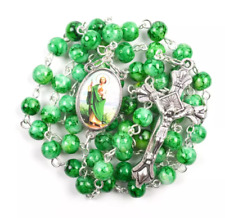 Saint St. Jude Centerpiece Rosary Green Beads Catholic San Judas picture