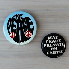 Vintage MAY PEACE PREVAIL ON EARTH & Peace Anti War Activists Pin Back Buttons picture