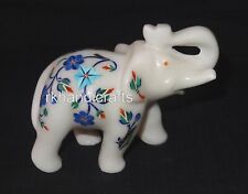 04 Inches Marble Elephant Statue Multicolor Stone Inlay Work Good Luck Elephant picture