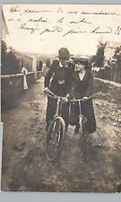 ROMANTIC COUPLE ON BICYCLE vanves paris france real photo postcard rppc bikes picture