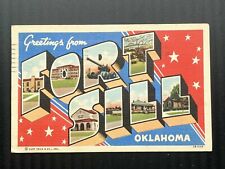 Vintage 1948 Postcard Greetings Fort Sill Oklahoma Large Letter Posted Linen picture