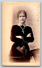 Original Old Vintage Antique Photo CDV Beautiful Lady Dress Cross Forestville NY picture