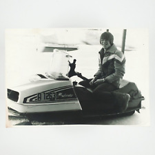 Guy Riding Polaris Snowmobile Photo 1970s New Hampshire Winter Snapshot A4385 picture