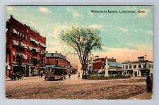 Leominster, MA-Massachusetts, Monument Square-Trolley Monument, Vintage Postcard picture
