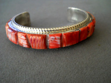 A NORTON Native American Spiny Oyster Raised Inlay Row Sterling Silver Bracelet picture