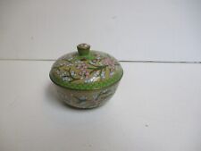 Antique Cloisonne Imperial Green Yellow Floral Candy Dish Trinket Jar Chinese picture