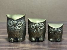 Solid Brass LEONARD Silver Mfg Co OWLS Paperweight MCM Korea SET OF 3 Vintage picture