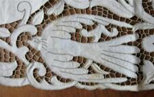 antique 4pc Richelieu Embroidery CUT WORK Linen LACE Runner & 3 Rd MATS BIRDS picture