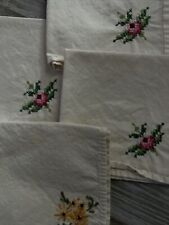 Vintage Linen Napkins Set of 4 Hand Embroidered Open Cutwork (*35) picture