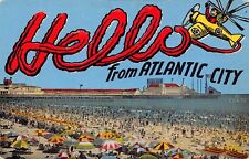 Atlantic City (New Jersey) Hello Greetings From Larger Not Large Letter Linen PC picture