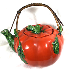 Pumpkin Tomato Tea Pot 26 oz Hand Painted Japan Maruhon Orange/Red Bamboo Handle picture