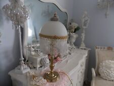 VINTAGE SHABBY VICTORIAN CHIC BOUDOIR LAMP W/ BEADED GLASS FRINGE,ROSE & JEWELS picture