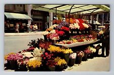 San Francisco CA-California, Sidewalk Flower Vendors, Antique Vintage Postcard picture
