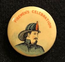 FIREMEN’S CELEBRATION EARLY 1910s PINBACK BUTTON IN UNCOMMON SHADES OF COLOR. picture