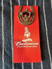 Budweiser Clydesdales Red Wall Mount Cast Iron Horseshoe Bottle Opener Plaque. picture