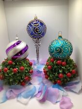 Vintage Glass And Glitter Ornaments Made For Fortunoff In West Germany 1980’s picture