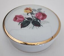 Vintage Limoges France Porcelain Trinket Box Roses Hand Painted Lidded Gold Trim picture