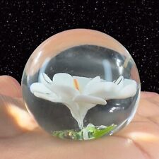 Vintage Venetian Art Glass Paperweight White Flower Round Orb Italian Figurine picture