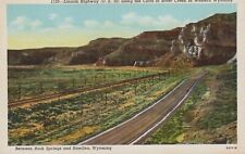Lincoln HWY Rock Springs Rawlins Wyoming Bitter Creek Linen Vintage Postcard picture