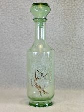 Vintage 1960's Green Glass Liquor Alcohol Decanter Gold Tree White Blossom 12