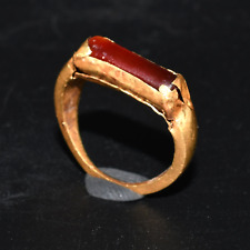 Genuine Ancient Roman Gold Signet Ring with Carnelian Bezel Circa 1st Century AD picture