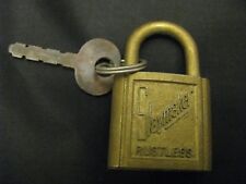 ANTIQUE SLAYMAKER RUSTLESS BRASS PADLOCK W/ KEY - COLLECTIBLE picture