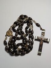 Vintage Genuine French Ebony Cocoa Wood Rosary Catholic Crucifix France picture