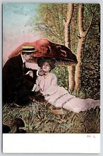 Man And Women French Lovers In The Middle Of  Forest Romance Postcard picture