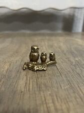 Vintage Brass Owl Family Perched on a Branch Owl Trinket picture