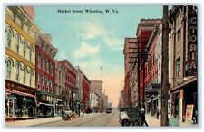 c1910's Market Street Establishments Classic Cars Railroad Wheeling WV Postcard picture