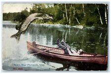1910 Scene Near Bass Fishing Canoe Boat Plymouth Iowa Vintage Antique Postcard picture