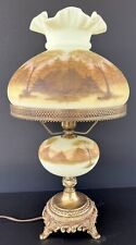 Fenton Parlor Lamp Custard Glass Hand Painted Cabin In The Woods picture