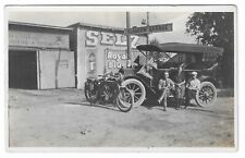 Columbus Kansas Auto Garage With Motorcycle, 1910s RPPC Photo Postcard picture