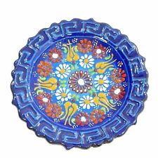 Ceramic Round Plate Handcrafted Ornament Blue Floral Pattern Handmade Home Décor picture