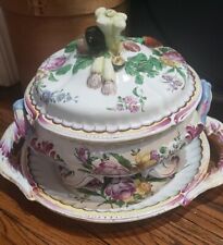 Antique RARE NIDERVILLER  FRENCH POTTERY Earthenware   COVERED TUREEN WITH Plate picture