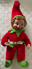 1950s Vintage RUSHTON COMPANY Christmas SANTA'S ELF PLUSH Tag RUBBER FACE HANDS picture