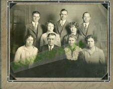 Antique Matted Family Photo - Family of 9, Parents, Older Children, 10