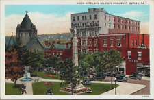 Postcard Butler, PA Nixon Hotel Soldiers Monument 1920's Automobiles Vtg picture
