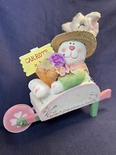 Spring Easter Bunny Decoration with Wooden Cart, Paper Carrots and Flowers picture