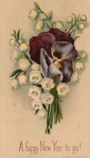 1880s-90s Purple Flowers A Happy New Year to You Trade Card picture