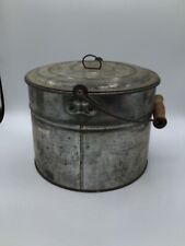 Antique 1920's Silver Tone Metal Lunch Pail with Lid & Handle 6.5” picture