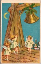 1912 Hungarian HAPPY NEW YEAR Postcard Angels Ringing Gold Bells BUDAPEST Cancel picture