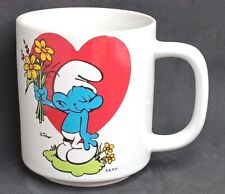 Vtg Smurf Coffee Mug 1981 Wallace Berrie Peyo SEPP Heart Love Valentines Flowers picture