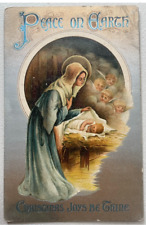 Mary Baby Jesus in Manger angel heads watching Christmas Postcard Peace on Earth picture